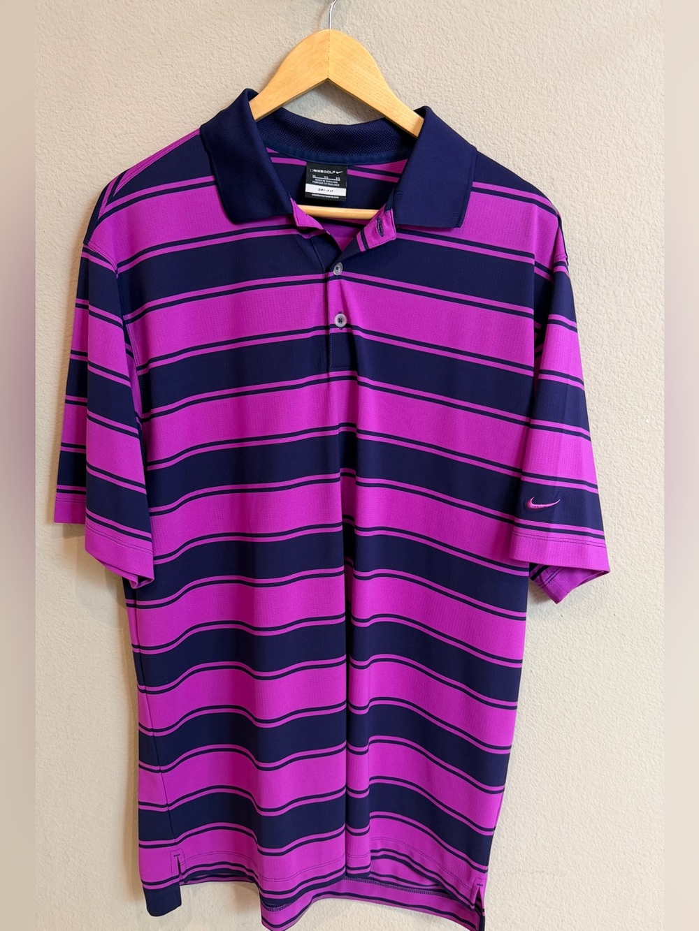 Nike Golf Dri-FIT Striped Performance Polo Shirt XL Pink Purple - Picture 2 of 6